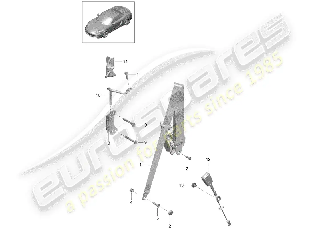 porsche 2013 (981 boxster) seat belt parts diagram