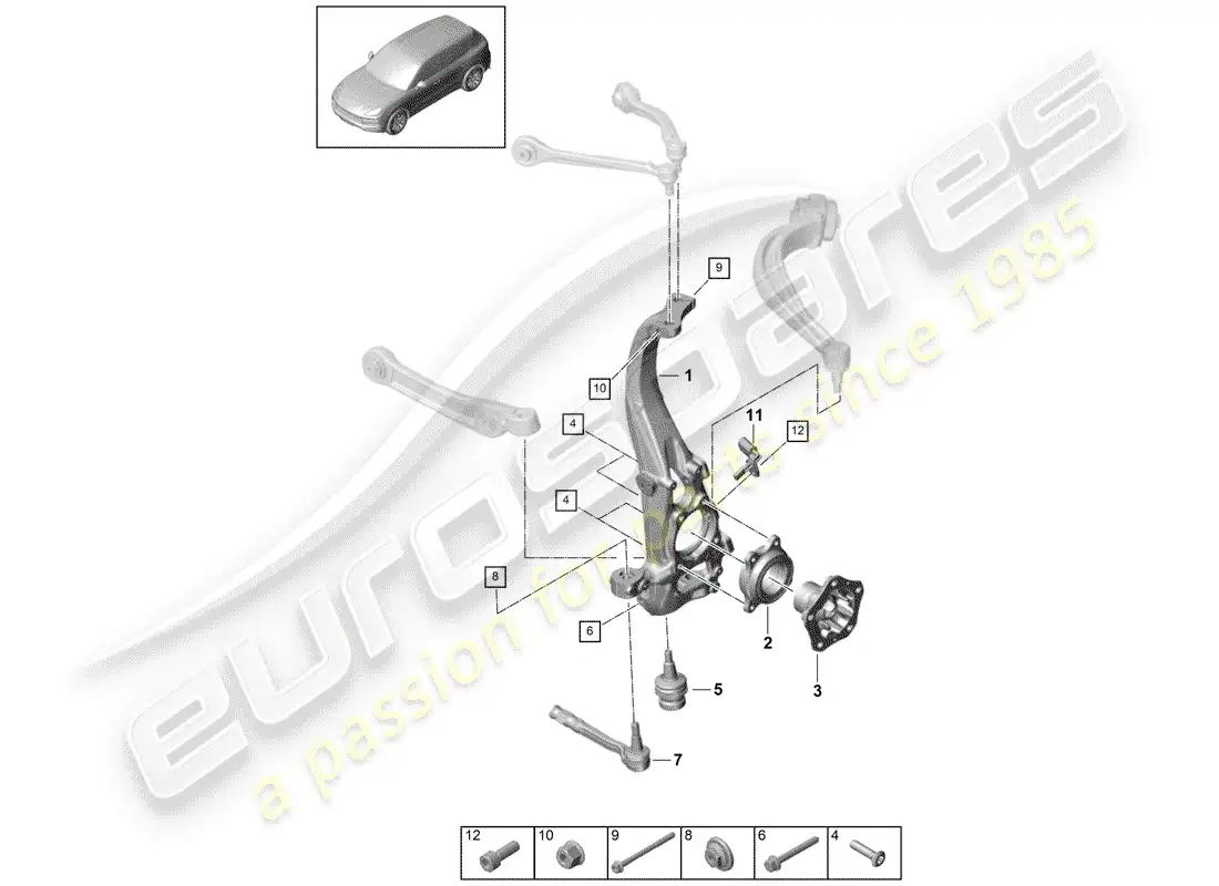 porsche 2018 (cayenne e3 9ya/9yb) wheel carrier parts diagram