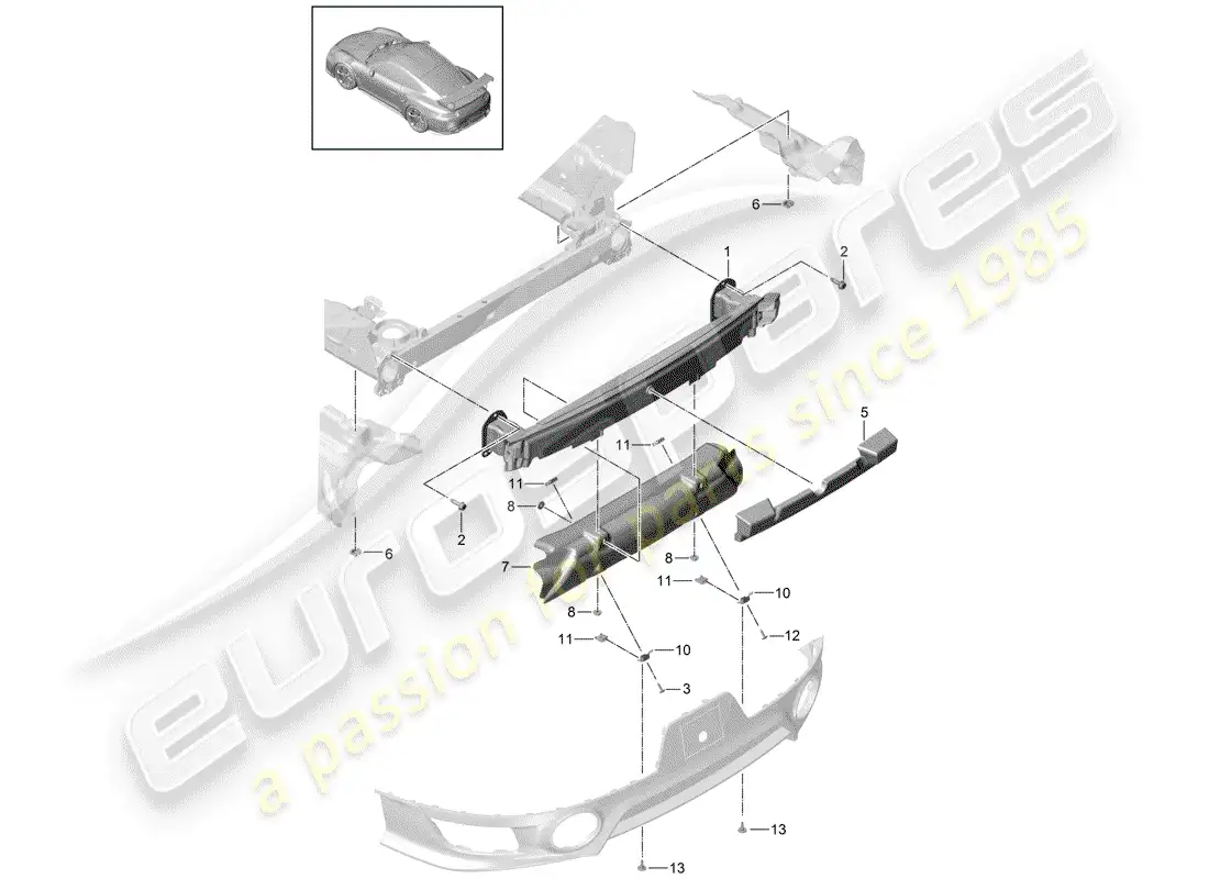porsche 2017 (991-2 turbo) bumper bracket part diagram
