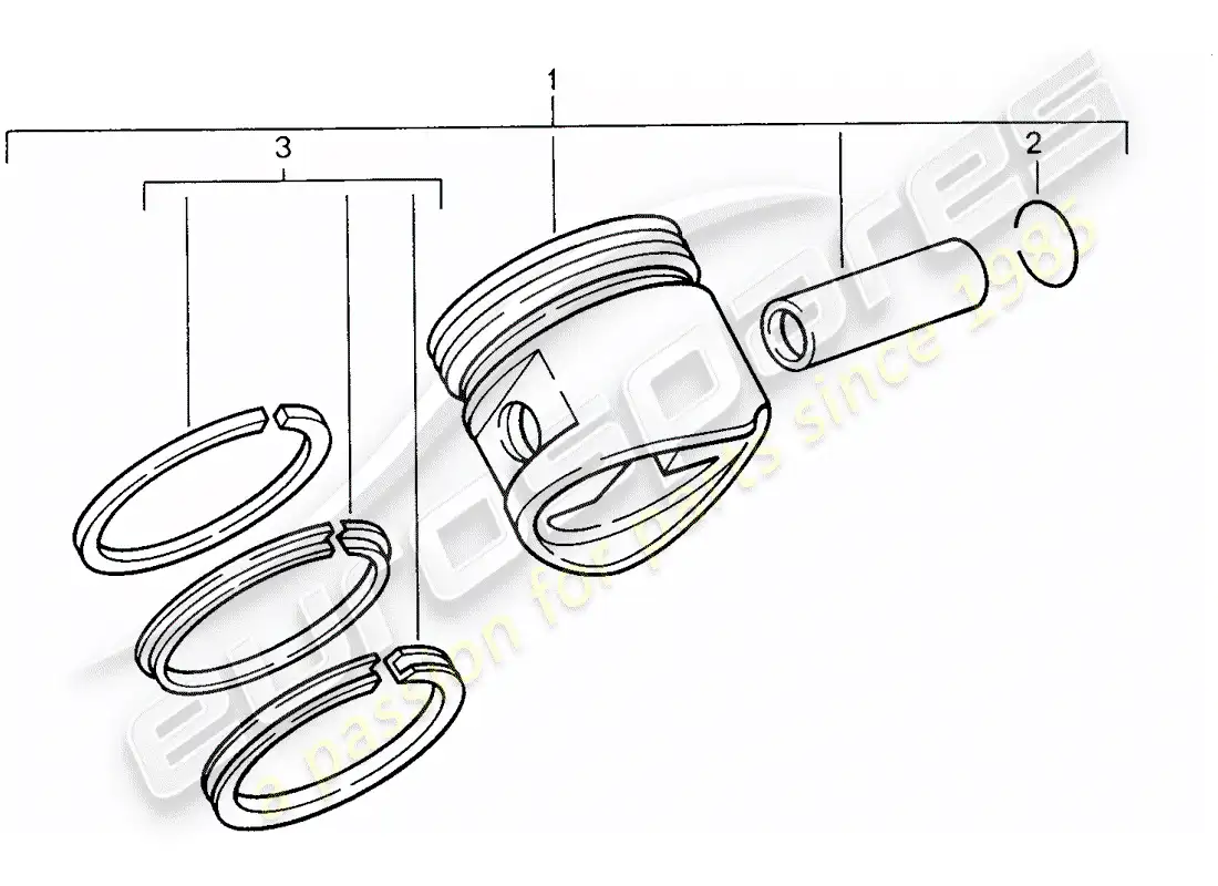 porsche 1994 (968) piston - piston rings parts diagram