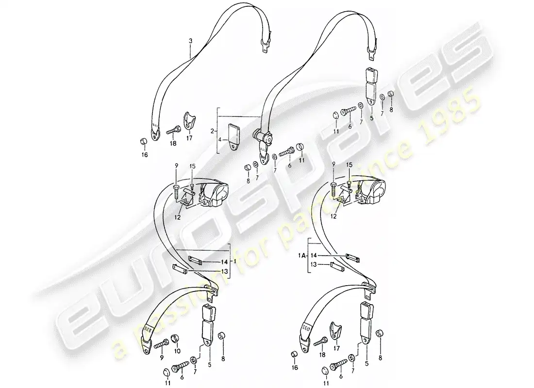 porsche 1989 (964) seat belt parts diagram