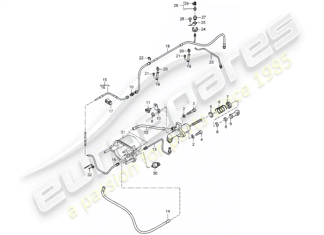 porsche 2005 (carrera gt) hydraulic clutch - operation - clutch master cylinder - hydraulic clutch pipe parts diagram