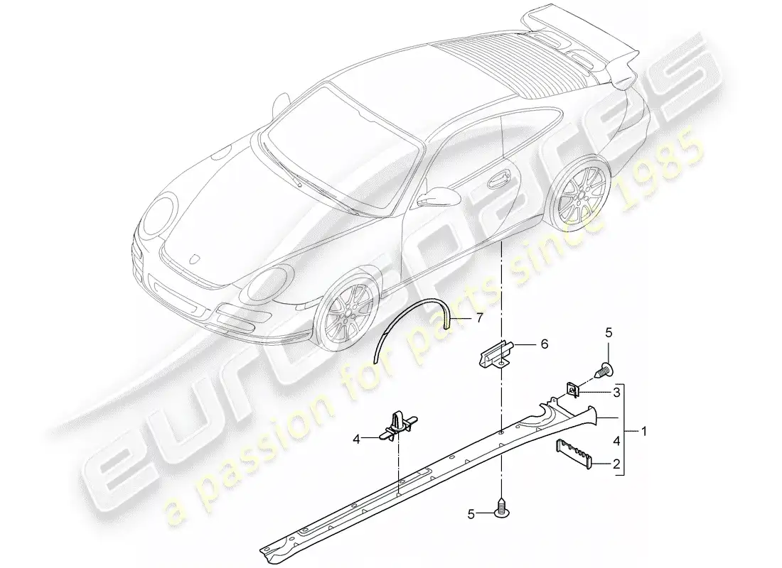 porsche 2011 (997-2 gt3) side member trim parts diagram