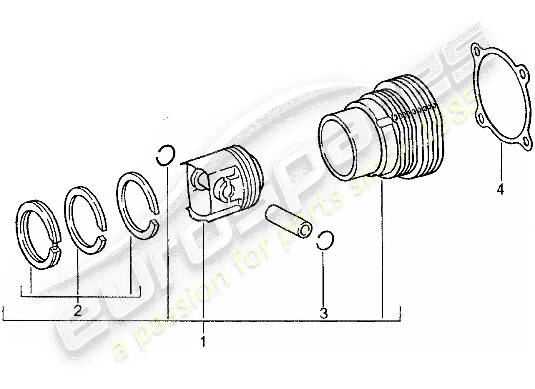 porsche 1987 (959) cylinder with pistons parts diagram
