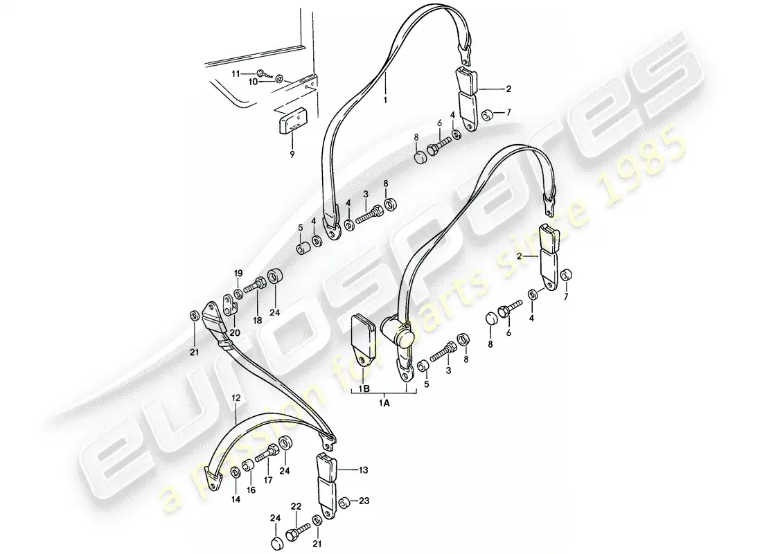 porsche 1984 (944) seat belt parts diagram