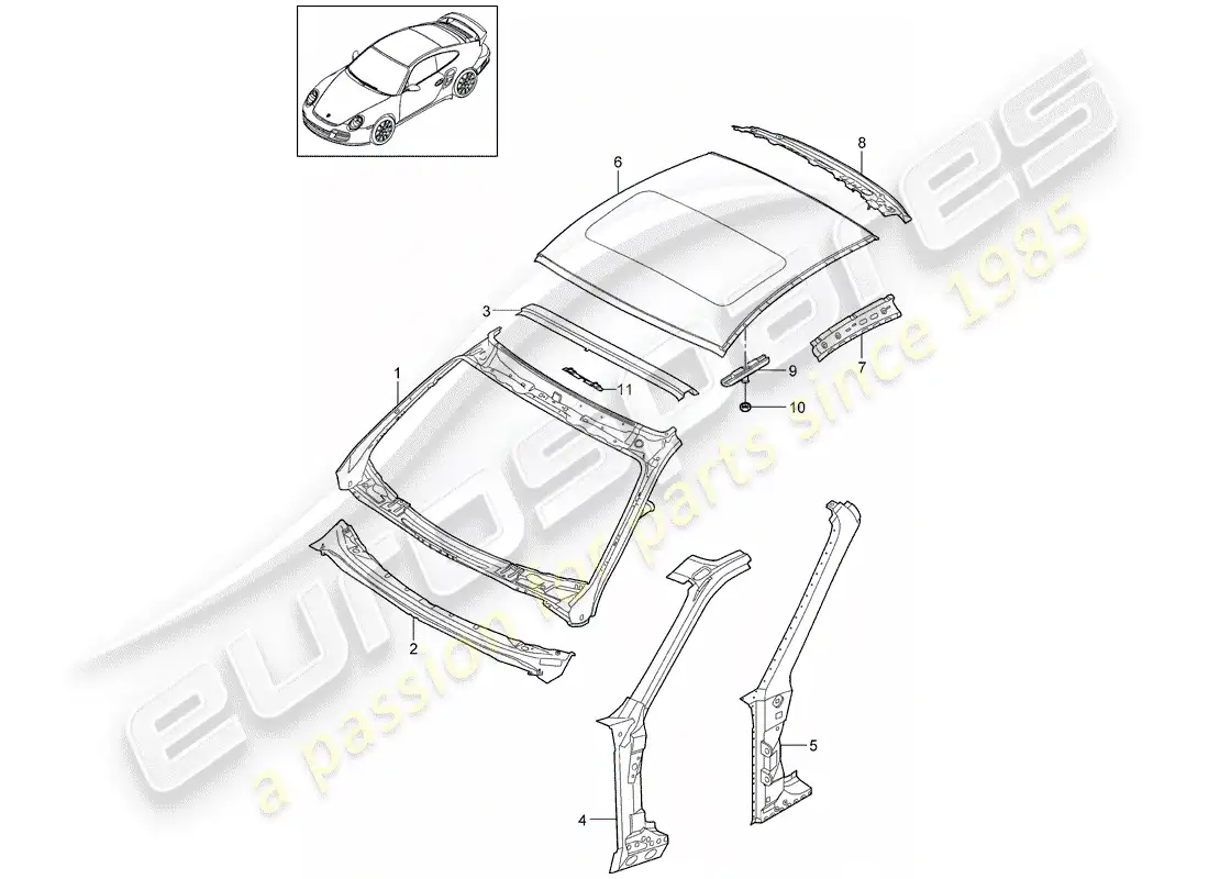 porsche 2012 (997-2 turbo / gt2 rs) cowl part diagram