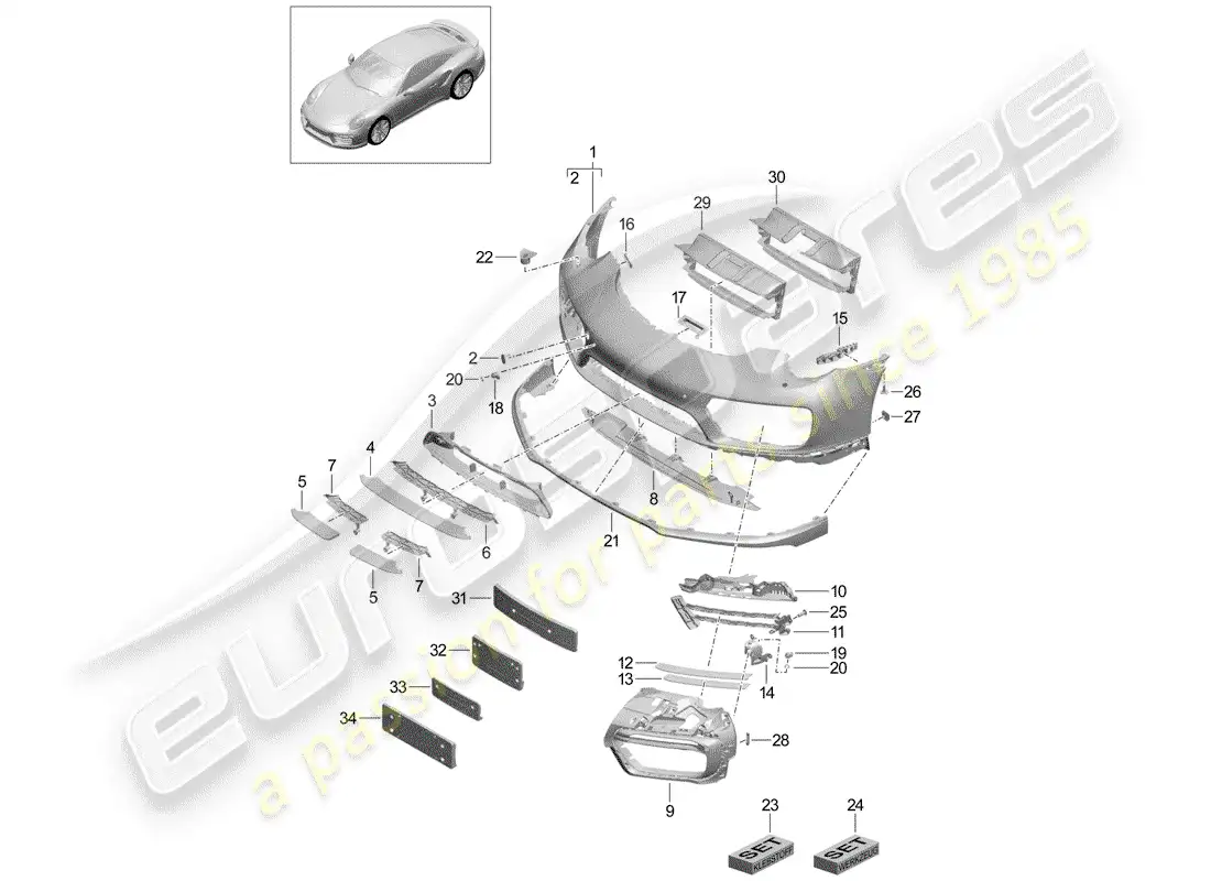porsche 2014 (991-1 turbo) bumper parts diagram