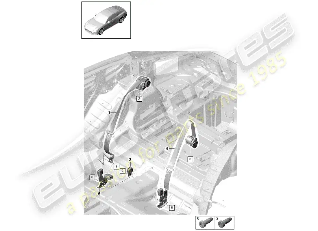 porsche 2019 (panamera 971-1) seat belt with parts diagram