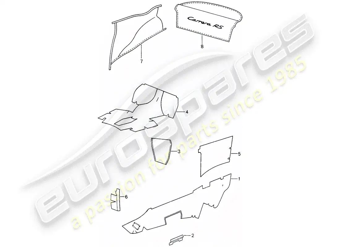 porsche 1995 (993) interior equipment - adhesive carpet parts diagram