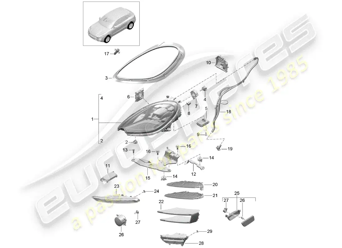 porsche 2014 (macan) led headlight parts diagram