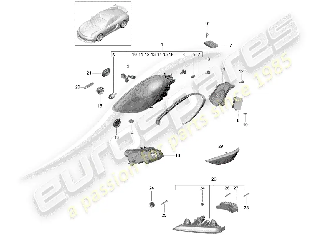 porsche 2016 (981 cayman gt4) headlamp parts diagram