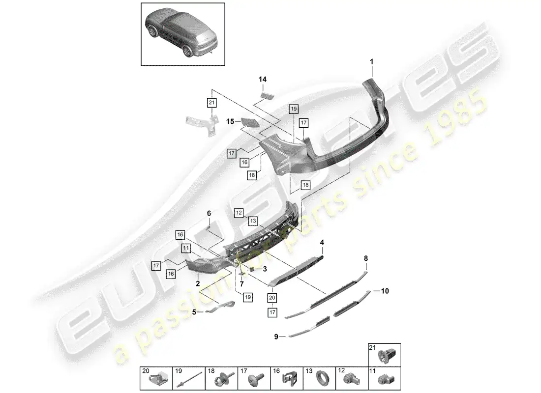 porsche 2020 (cayenne e3 9ya/9yb) bumper part diagram