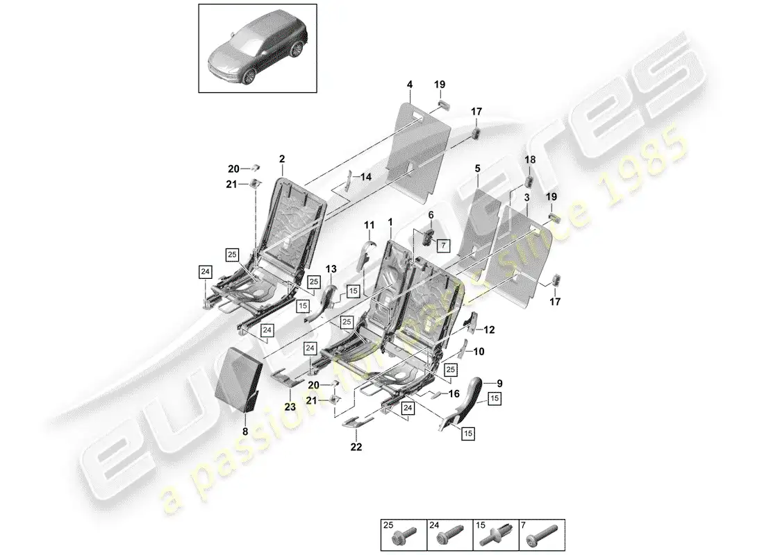 porsche 2020 (cayenne e3 9ya/9yb) back seat backrest part diagram