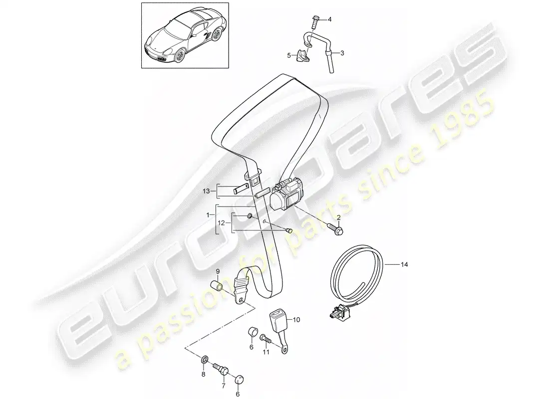 porsche 2007 (987 cayman) seat belt parts diagram