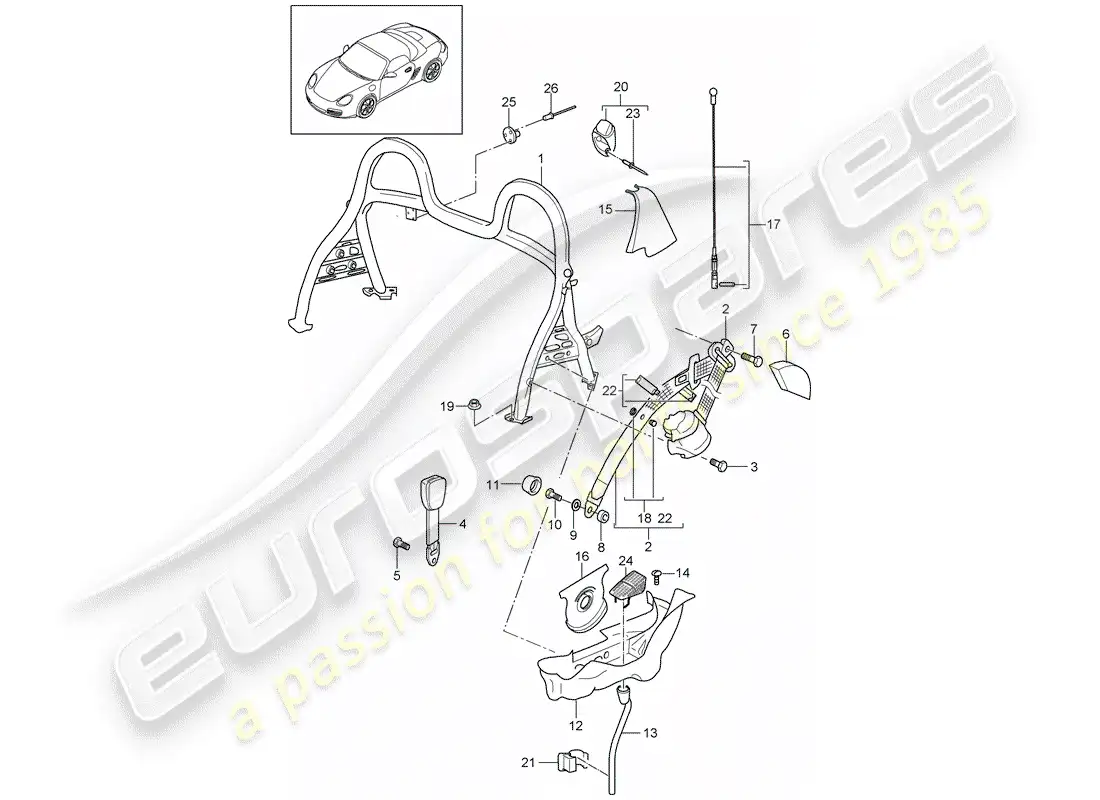 porsche 2012 (987 boxster) roll bar parts diagram
