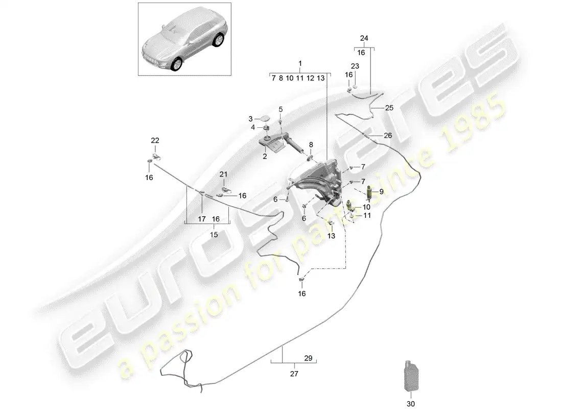 porsche 2014 (macan) windshield washer unit parts diagram