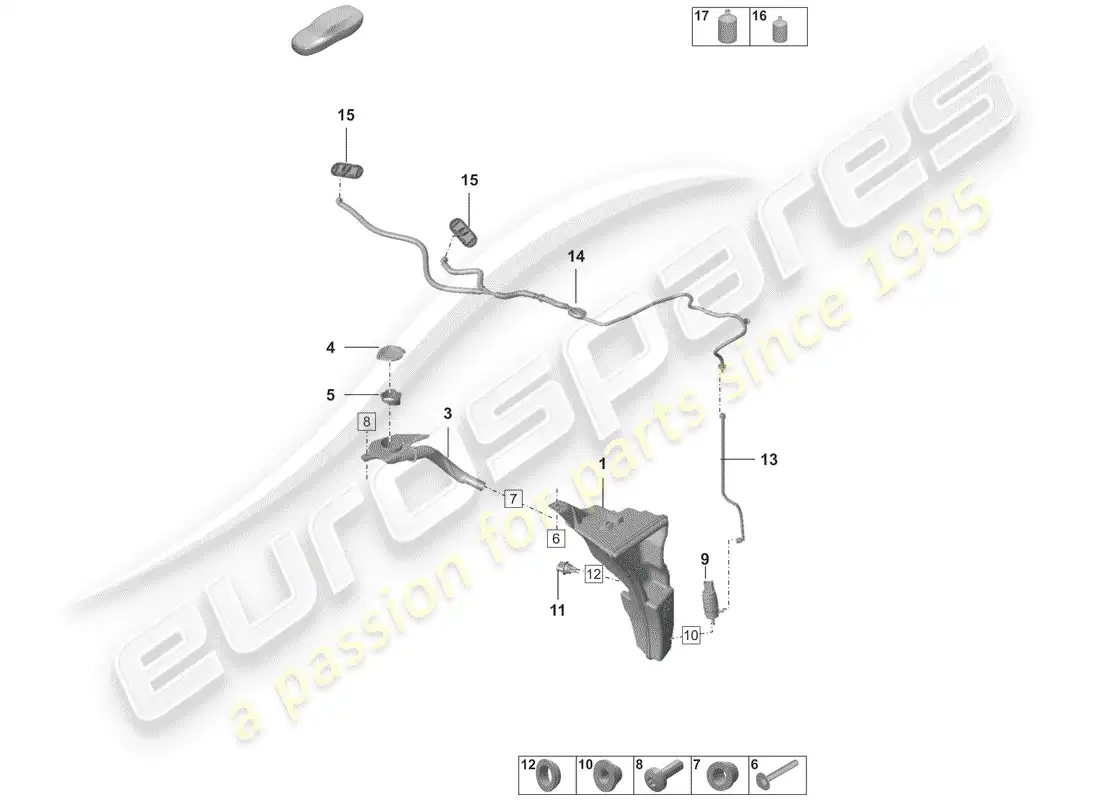 porsche 2020 (992-1) windshield washer unit parts diagram