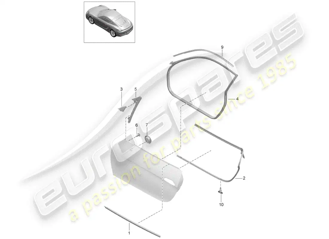 porsche 2015 (981 cayman) door seal parts diagram