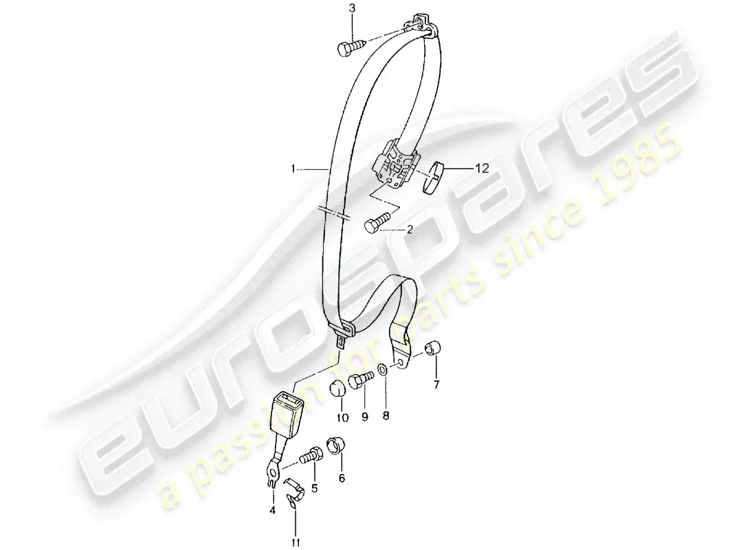 porsche 2001 (996) three-point seat belt parts diagram
