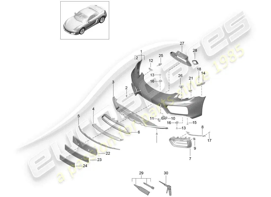 porsche 2014 (981 boxster) bumper parts diagram