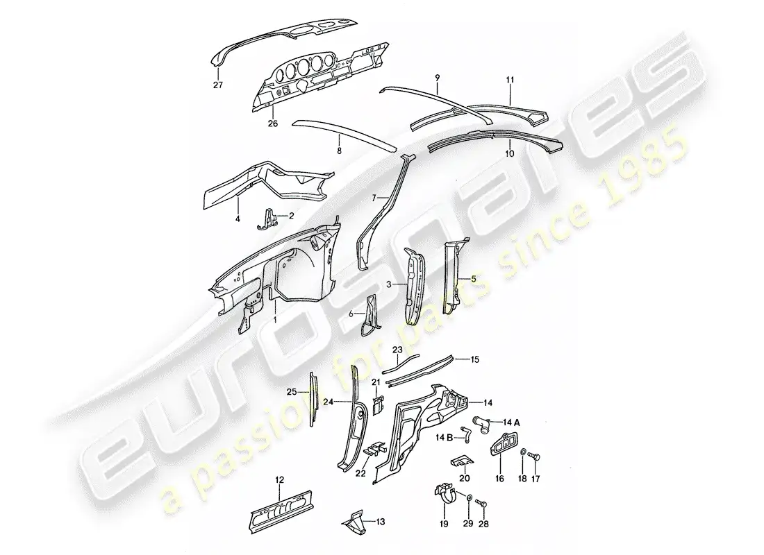 porsche 1987 (959) interior panelling parts diagram