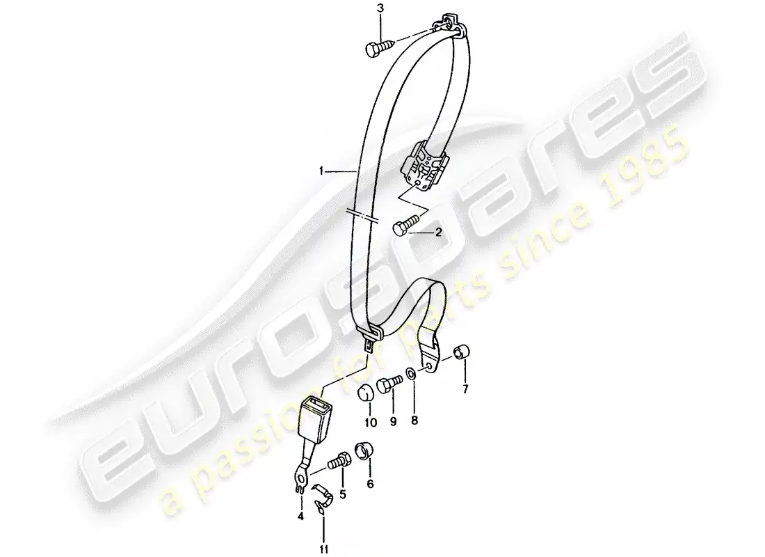porsche 2001 (996) three-point seat belt parts diagram