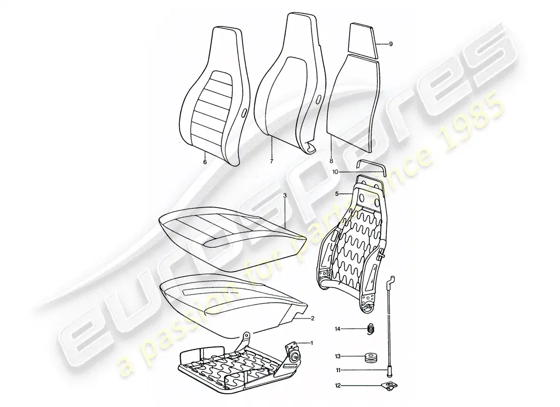 porsche 1975 (911 turbo) front seat - single parts parts diagram