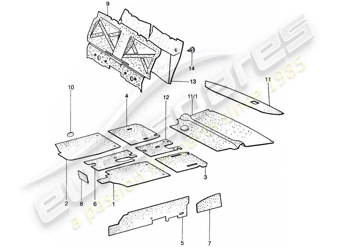 porsche 1974 (914) sound absorber part diagram