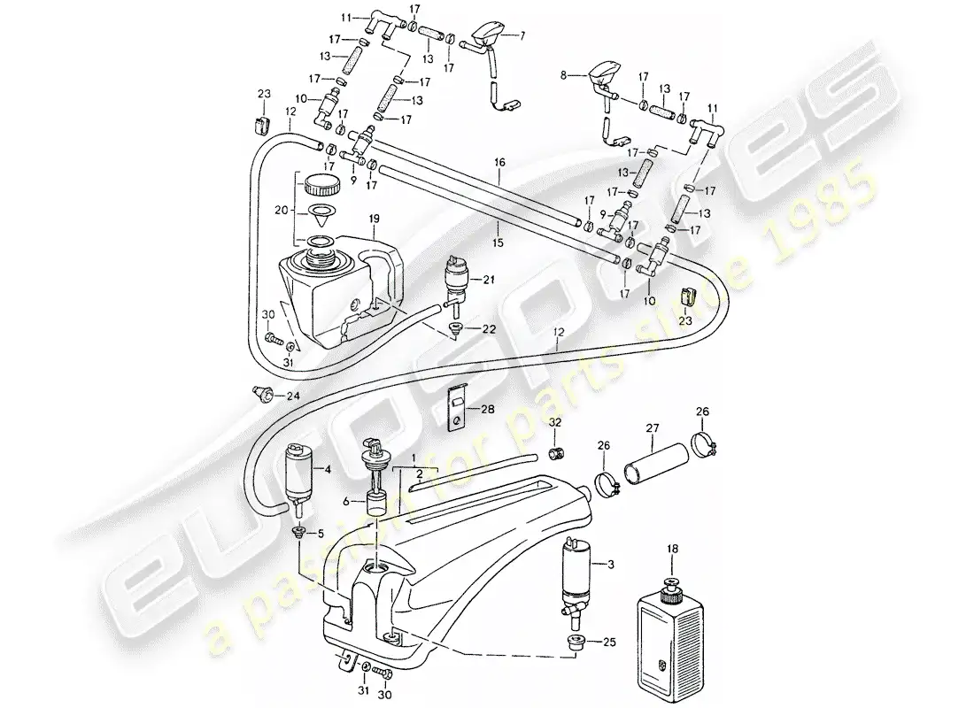 porsche 1991 (964) windshield washer unit parts diagram
