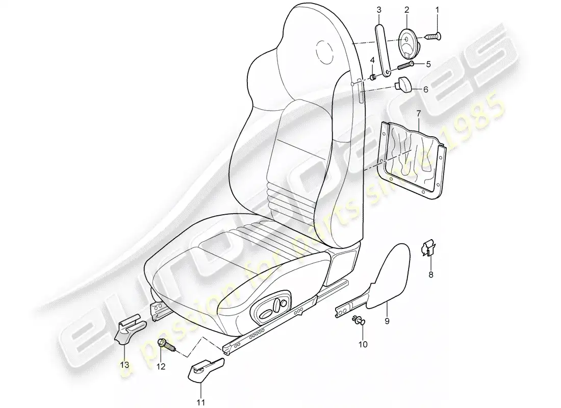 porsche 1999 (986 boxster) sports seat parts diagram