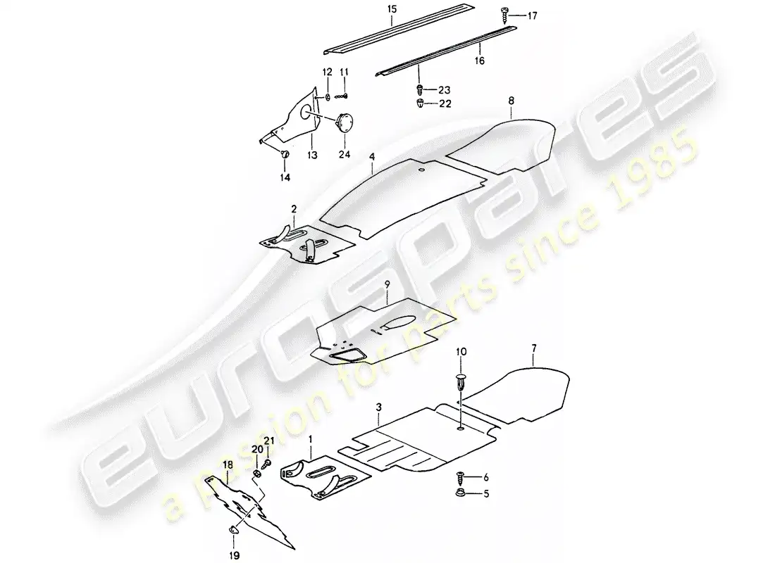porsche 1991 (964) trims - footwell - detachable carpets parts diagram