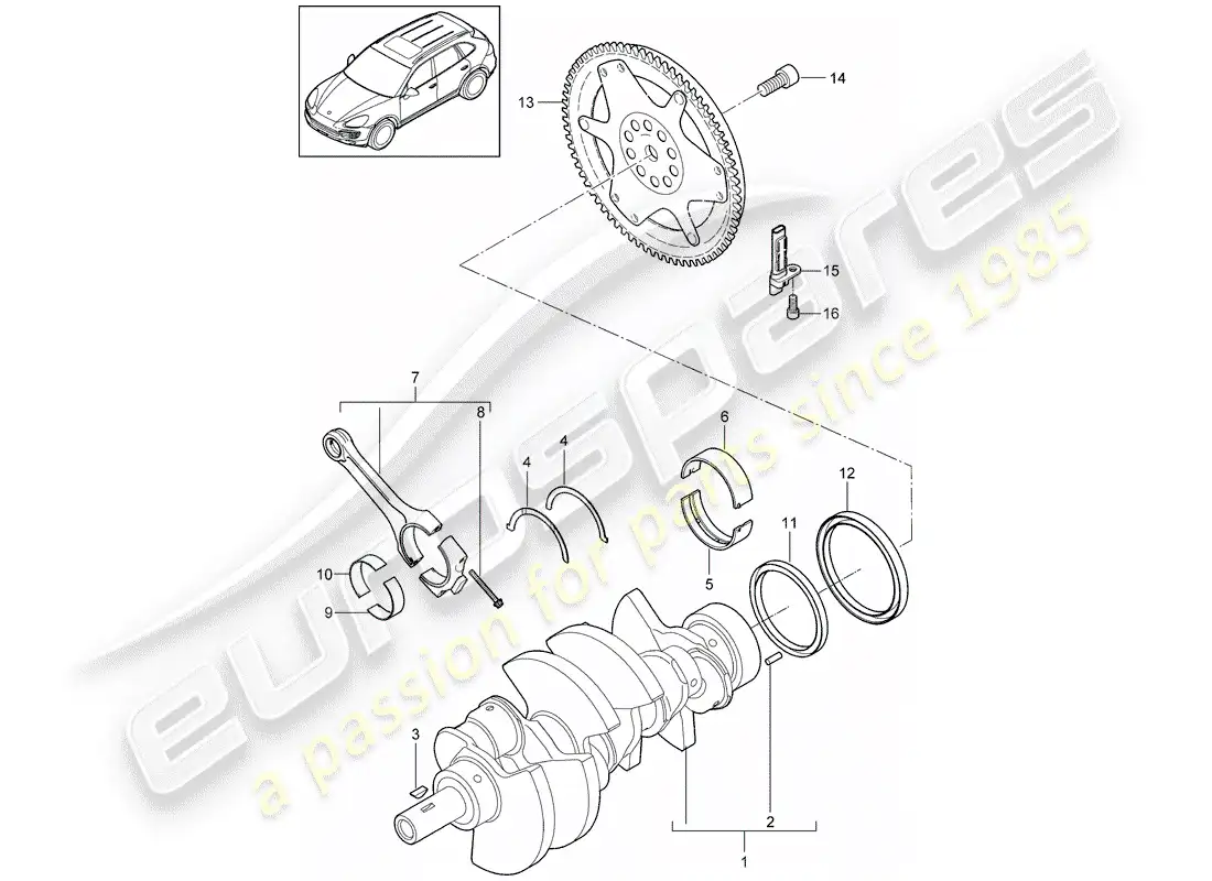 porsche 2018 (cayenne e2 92a) crankshaft parts diagram