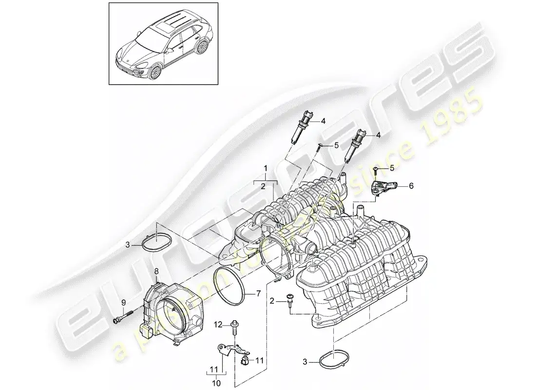 porsche 2011 (cayenne e2 92a) intake air distributor parts diagram