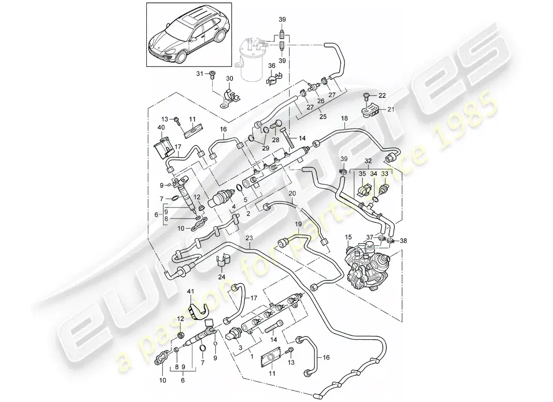 porsche 2011 (cayenne e2 92a) fuel collection pipe parts diagram