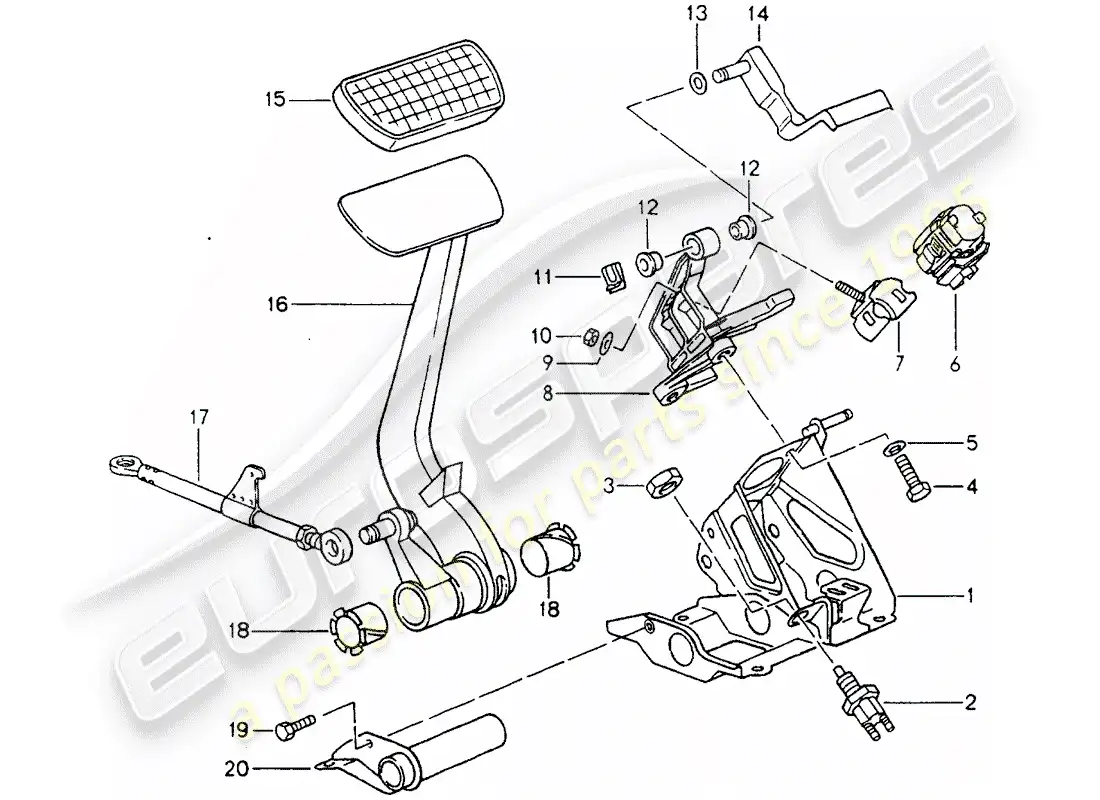 porsche 1990 (964) pedals - tiptronic parts diagram
