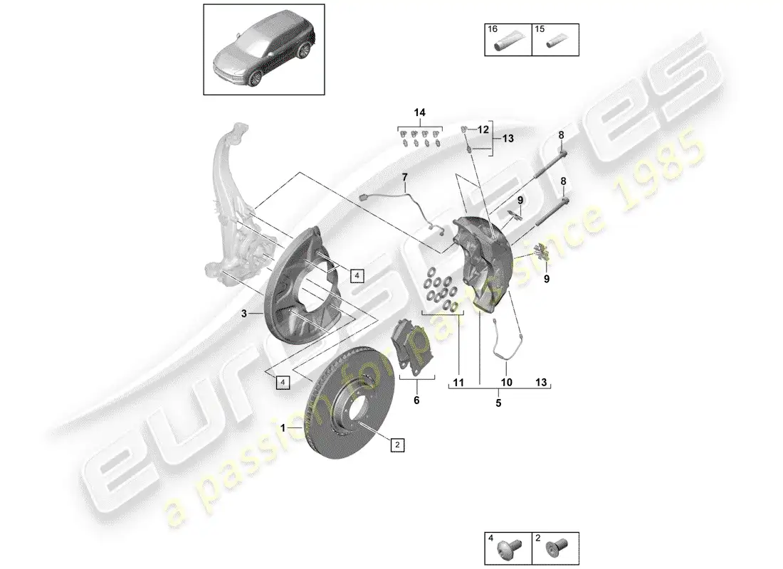 porsche 2020 (cayenne e3 9ya/9yb) disc brakes parts diagram