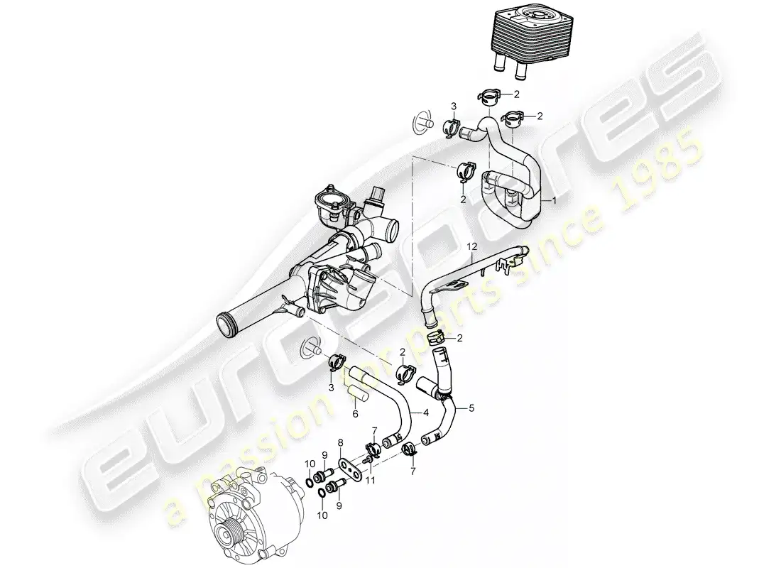 porsche 2009 (cayenne e1 9pa) water cooling 2 part diagram
