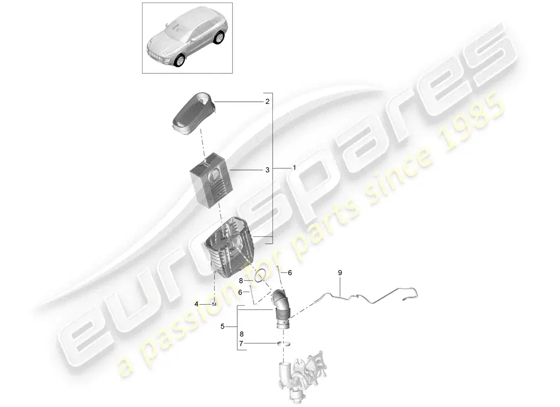 porsche 2017 (macan) air cleaner with connecting parts diagram