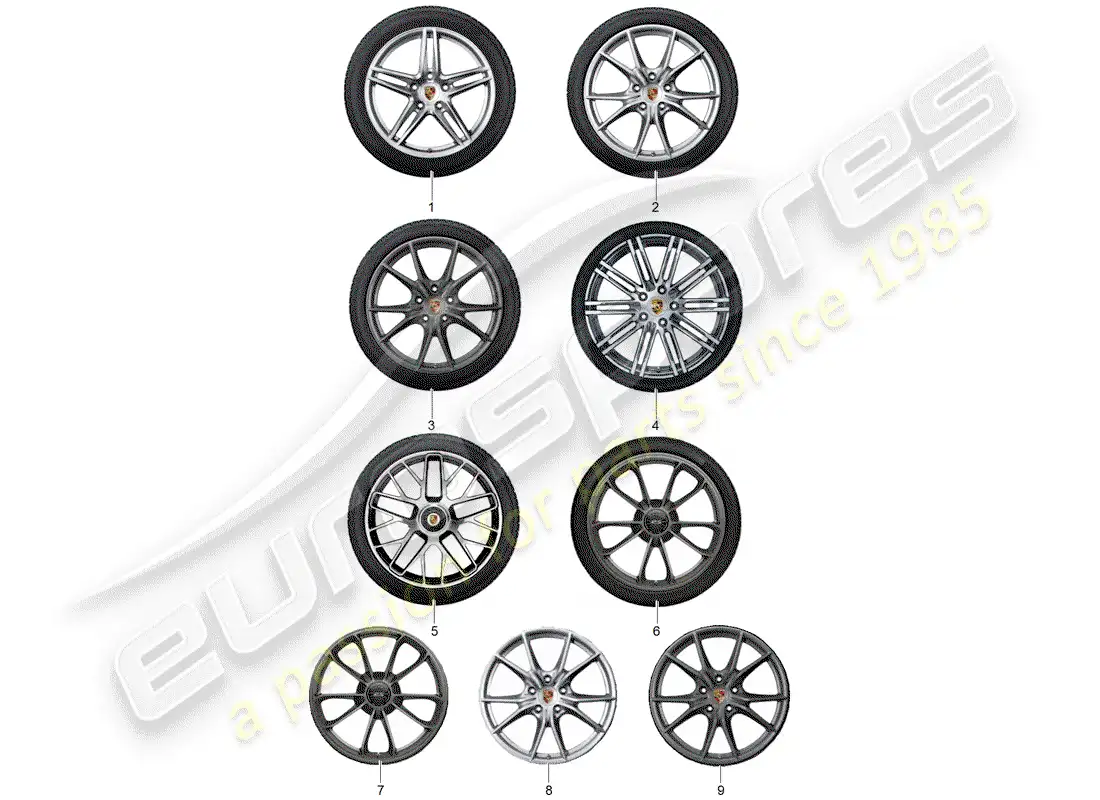 porsche 2013 (tequipment 98x/99x) 1 set aluminium rims with parts diagram