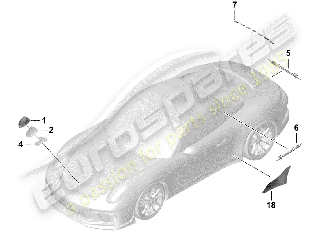 porsche 2019 (991-2 r/gt3/rs) nameplates parts diagram
