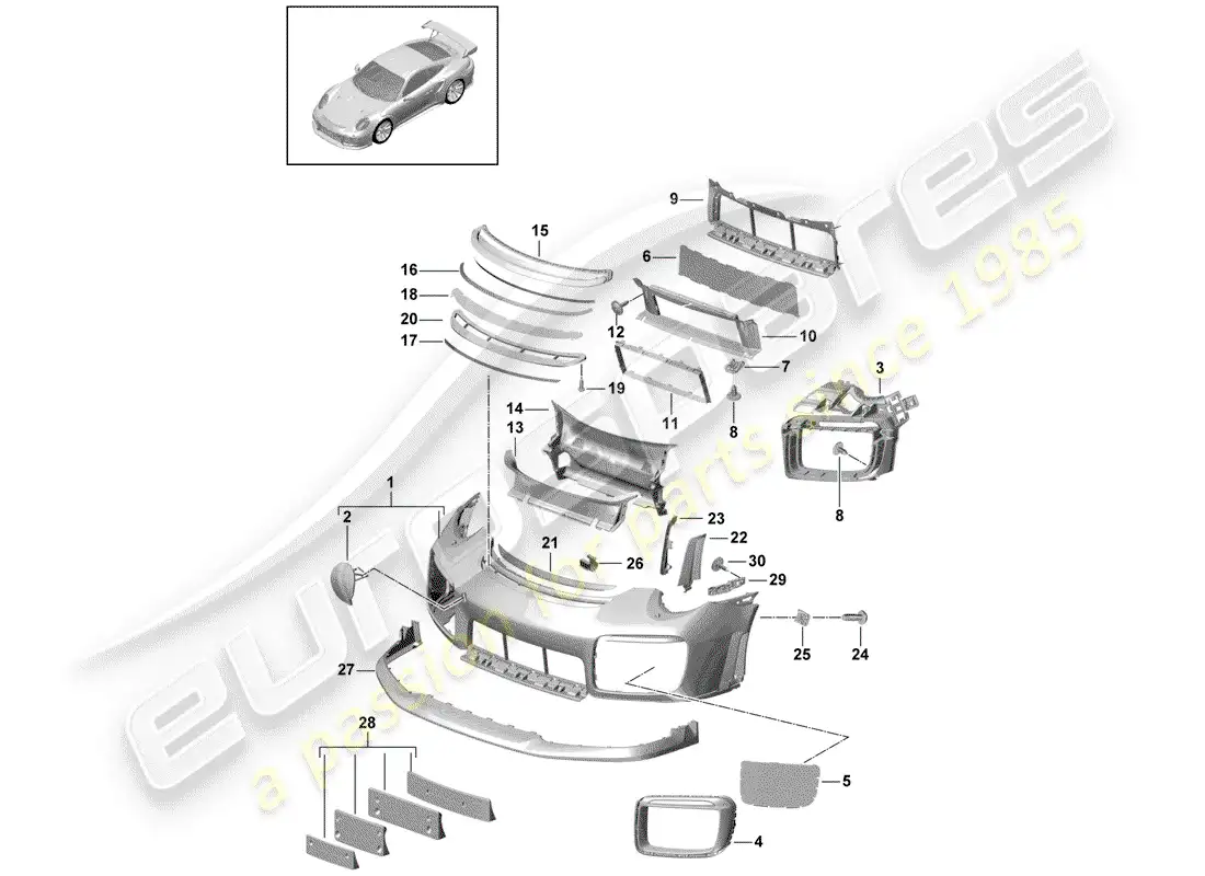 porsche 2014 (991-1 turbo) bumper parts diagram