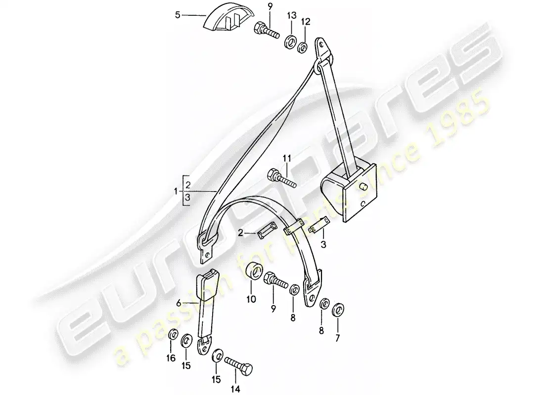 porsche 1990 (944) seat belt parts diagram