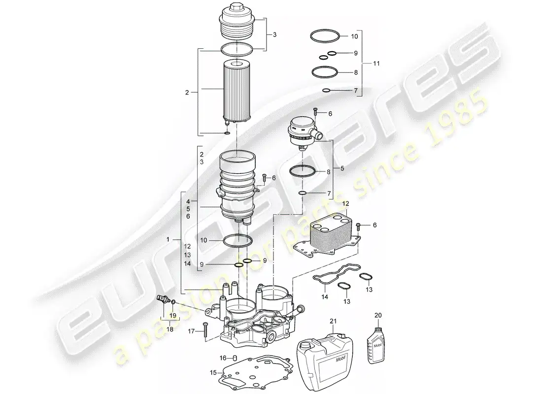 porsche 2009 (cayenne e1 9pa) oil filter part diagram