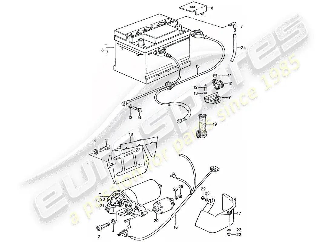 porsche 1990 (944) battery - starter - wiring harnesses parts diagram