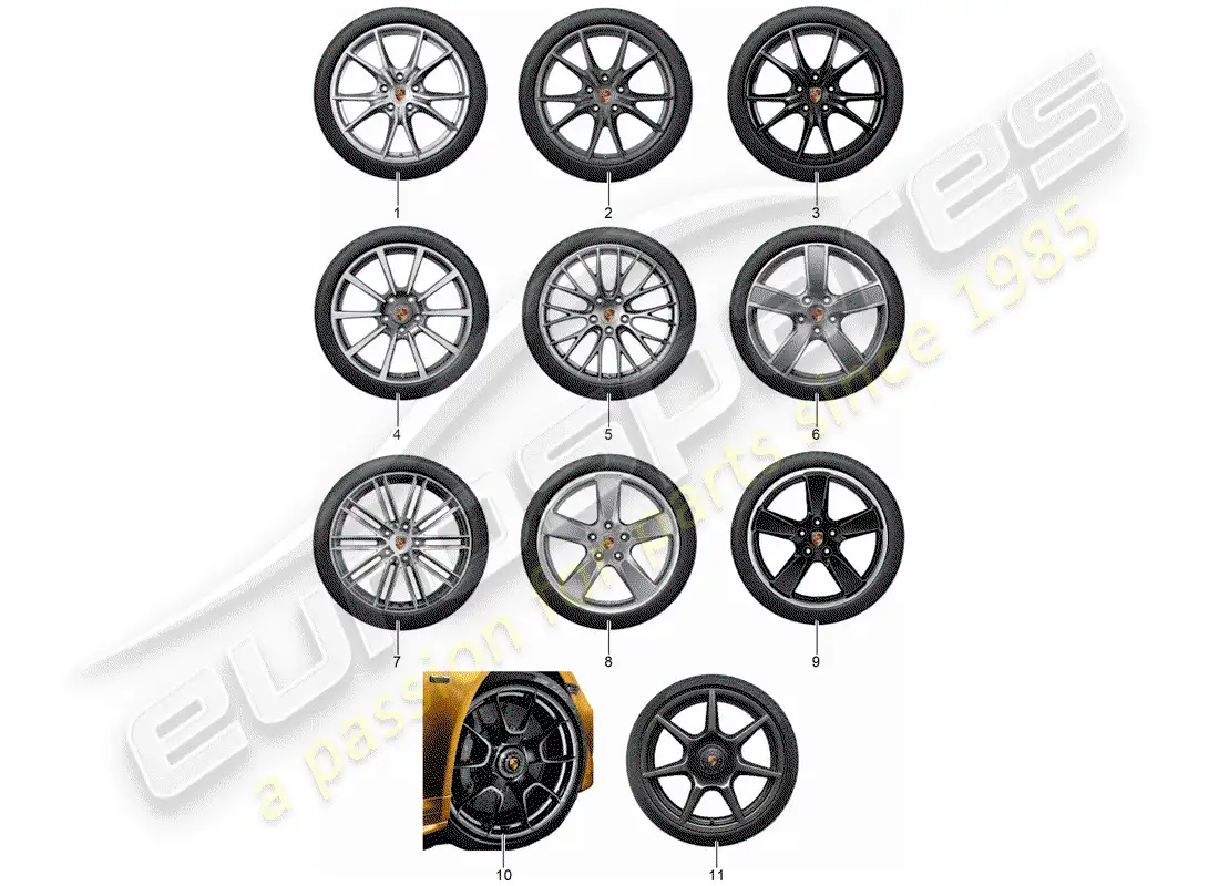 porsche 2013 (tequipment 98x/99x) 1 set aluminium rims with parts diagram