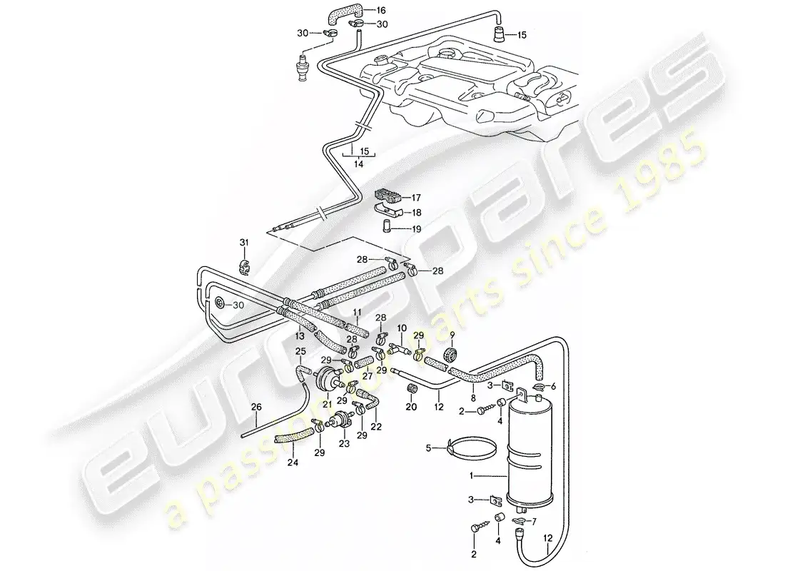 porsche 1990 (944) evaporative emission canister parts diagram