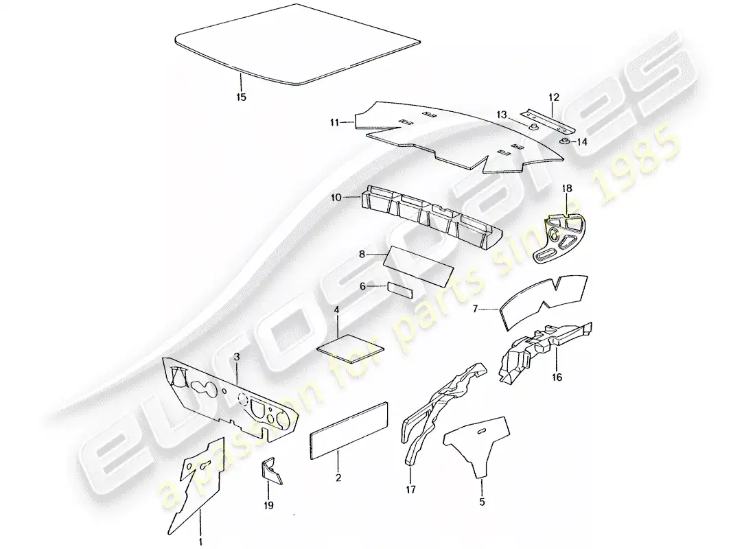 porsche 2003 (996 turbo / gt2) body shell - sound absorbers parts diagram
