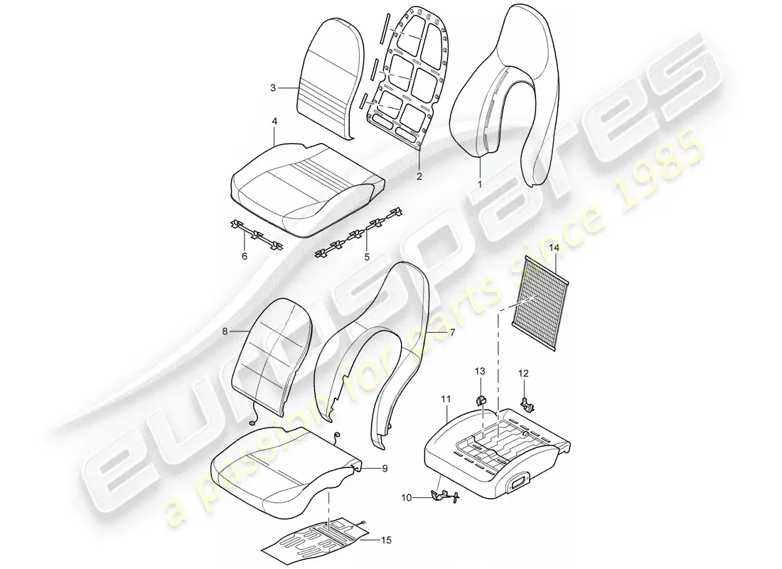 porsche 2001 (996 turbo / gt2) cover - foam part - sports seat parts diagram
