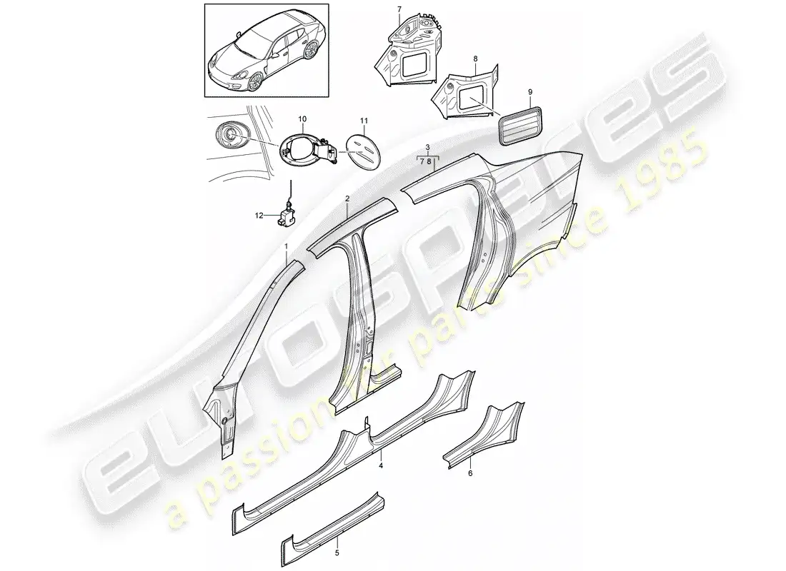 porsche 2013 (panamera 970) side panel parts diagram