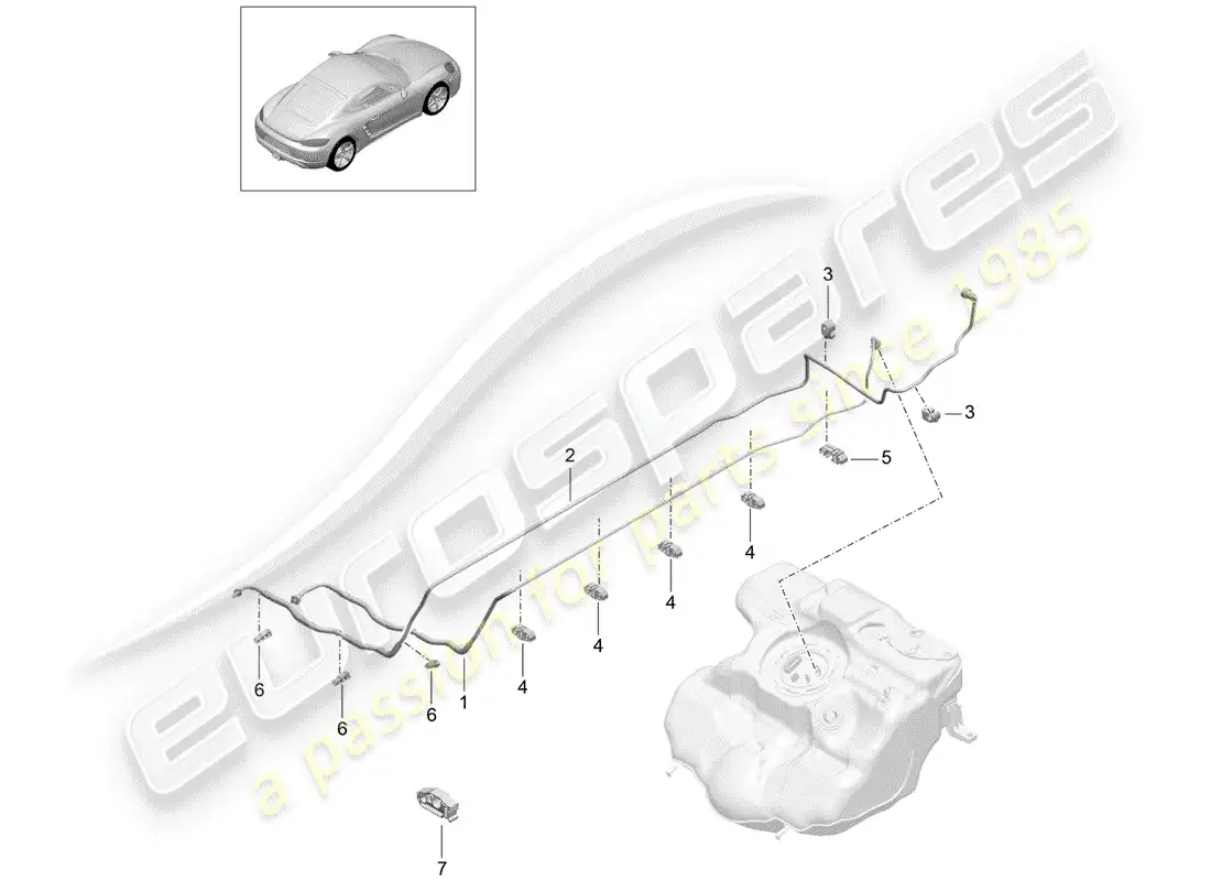 porsche 2018 (718 cayman) fuel line parts diagram